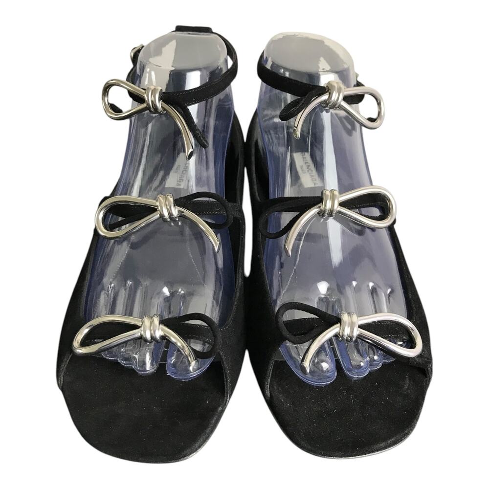 Balenciaga Triple Bow Ballet‎ flats Womens US10 EU40 Black Suede NEW